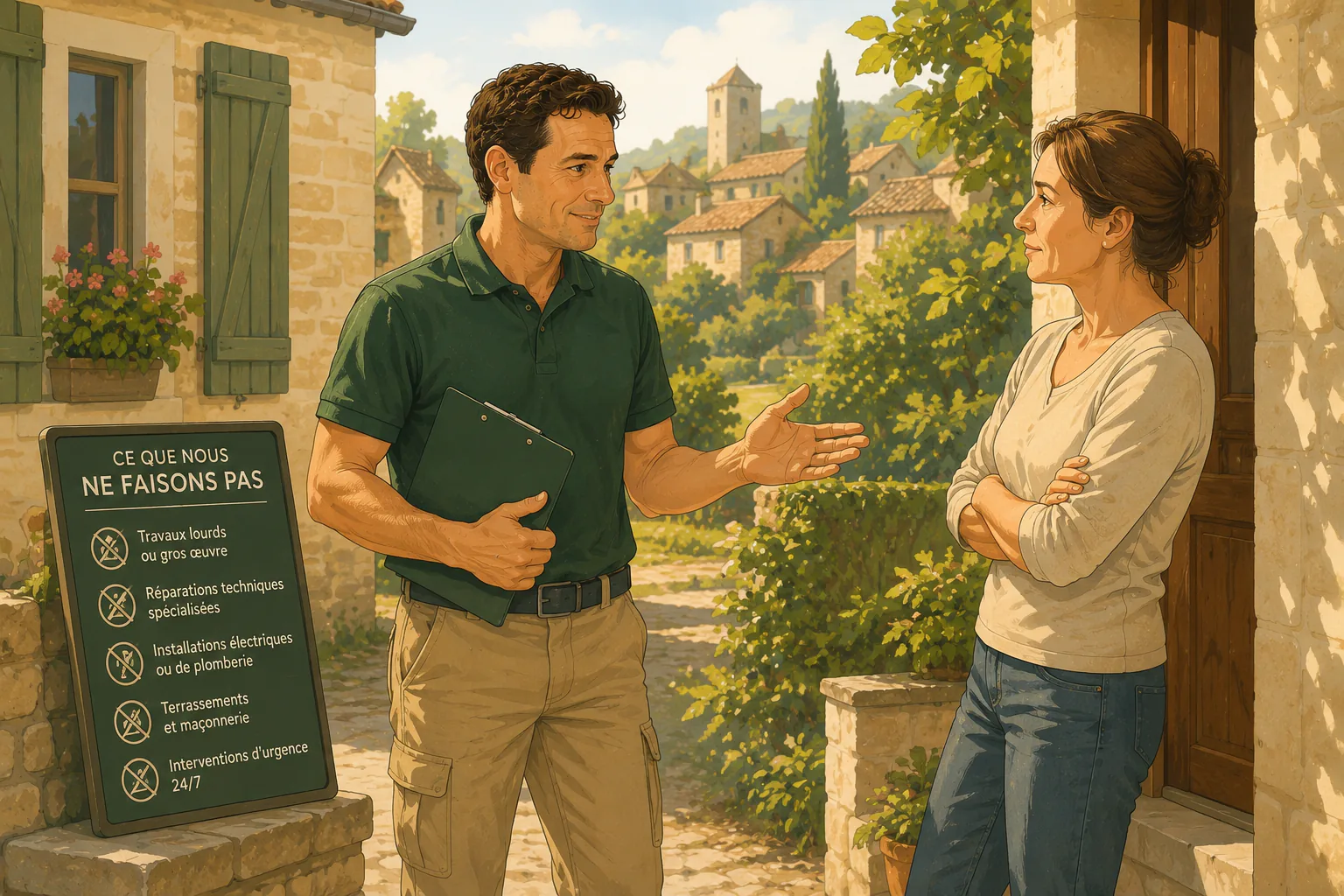 Quercy Assistance professional clearly explaining the scope of services to a client
