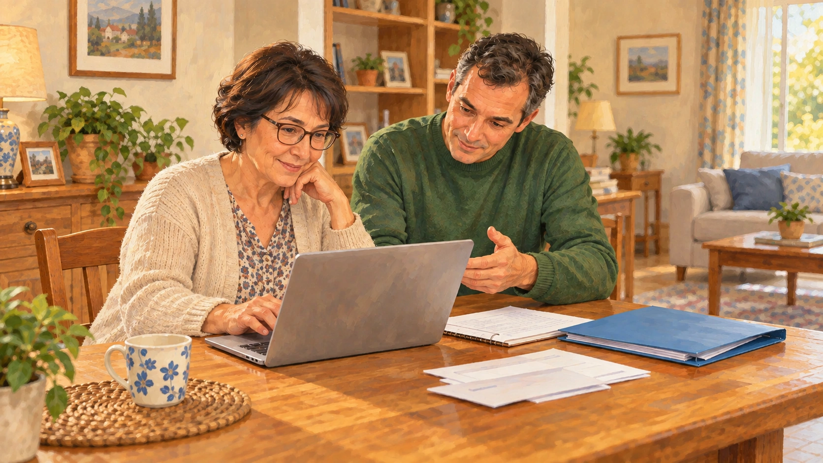 A Quercy Assistance worker helps someone organise administrative documents at home.