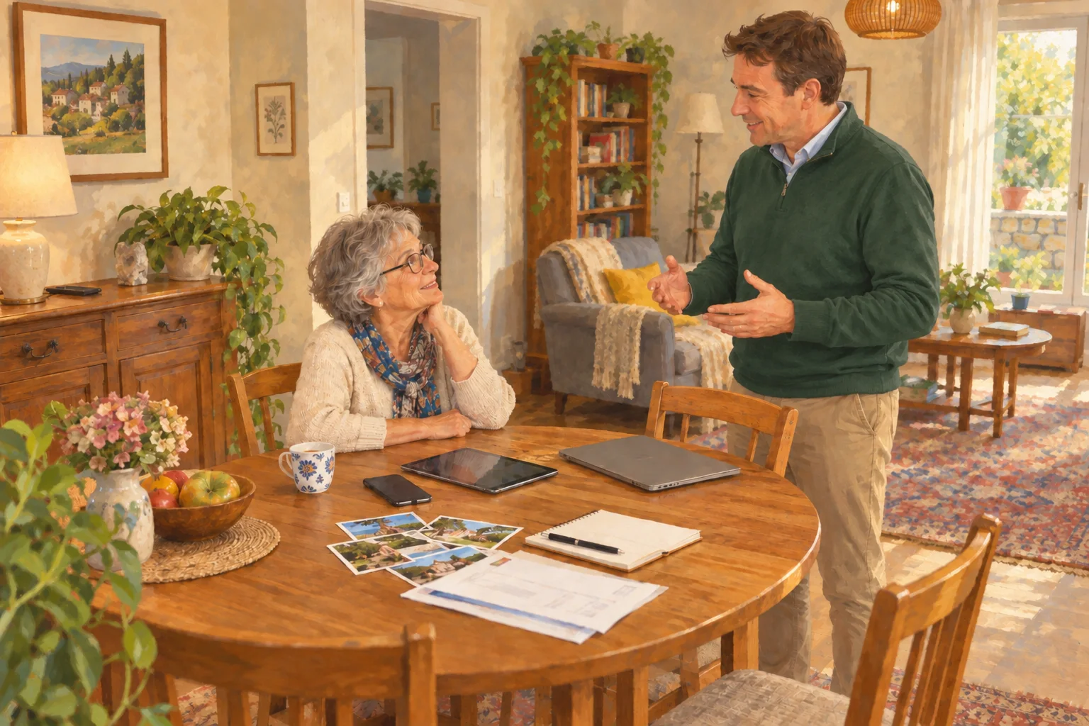 In-home digital assistance with a smartphone, tablet and computer.