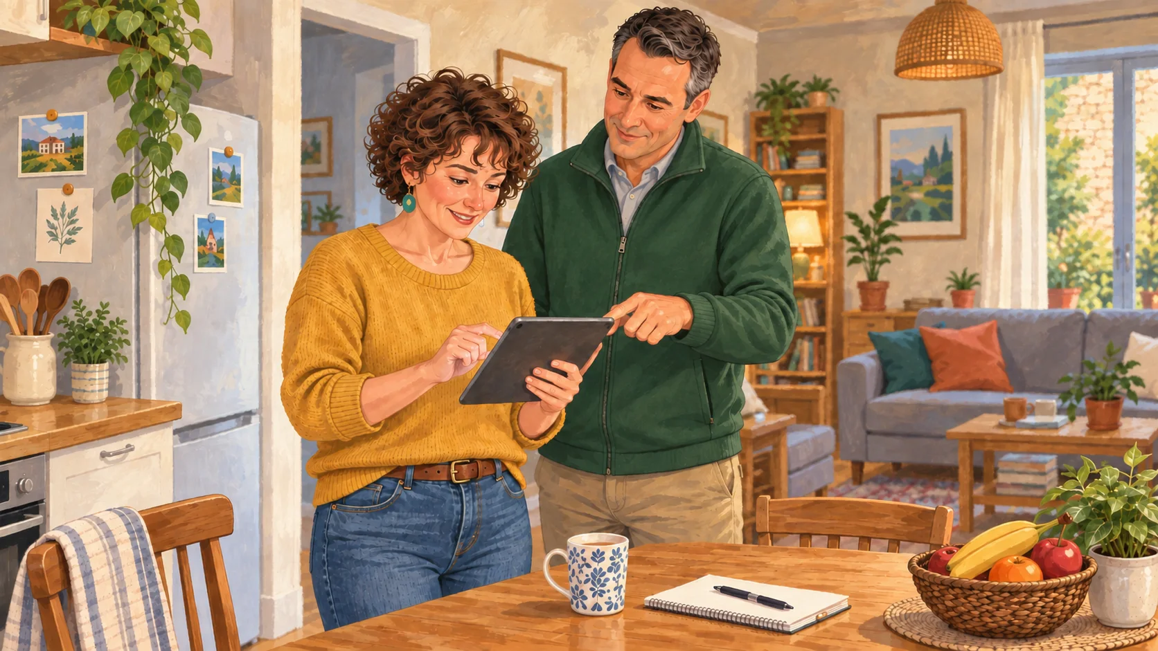 A Quercy Assistance worker helps someone use a digital device at home.