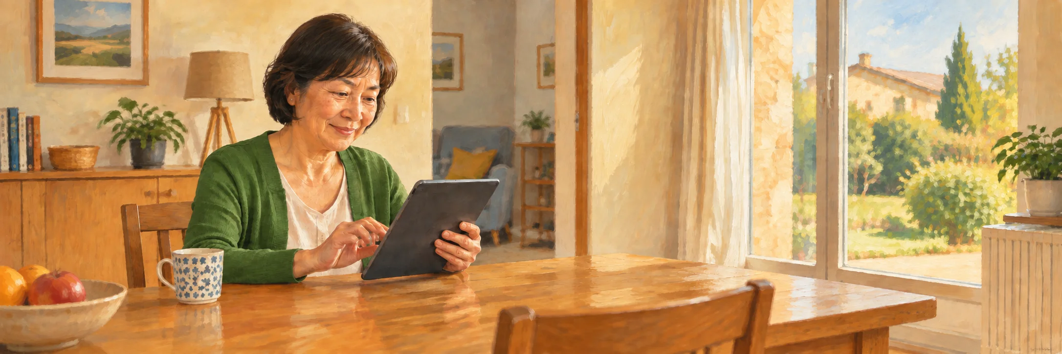 Someone uses a digital device independently and confidently at home after receiving guidance.
