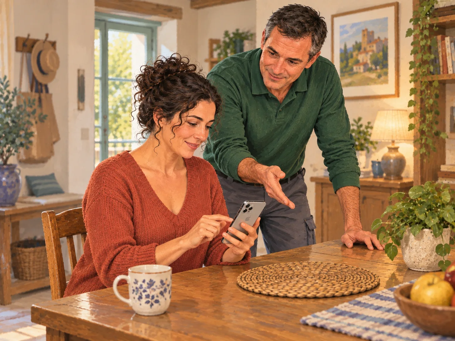 A smartphone, small speaker, smart bulb and Wi-Fi device illustrate smart home assistance at home.