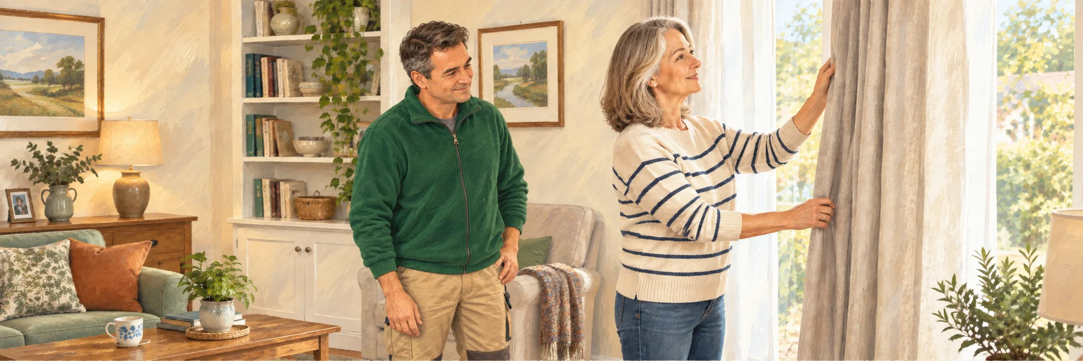 A client calmly enjoys the result of small repairs at home.