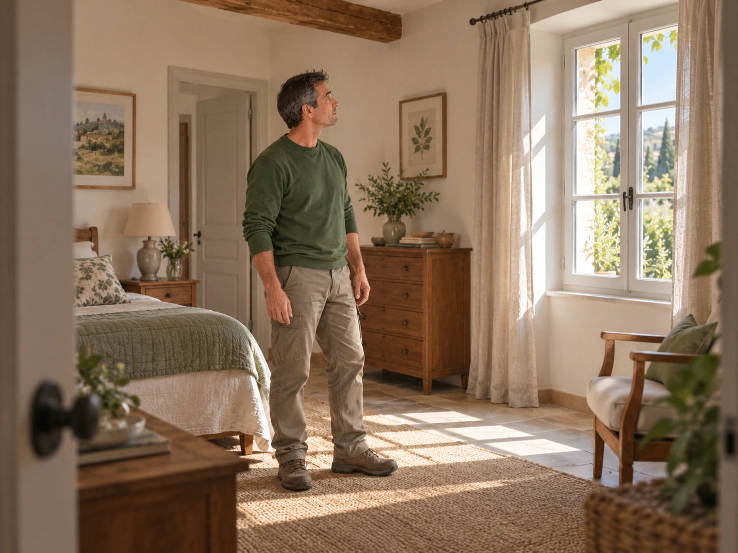 A room is visually checked during a longer absence.